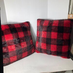 2 Milli Home Lumberjack Faux Fur Plaid Buffalo Check‎ Pillows 23" Red Black